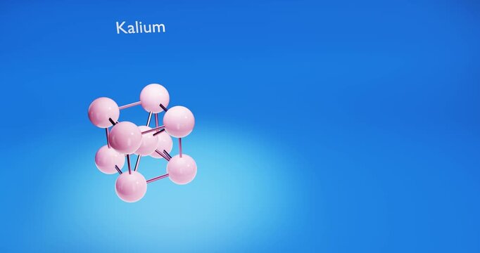 Kalium crystal structure. Science concept. 3d render video.