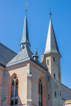 Twin towering spires of Sint Vituskerk in Bussum, Netherlands