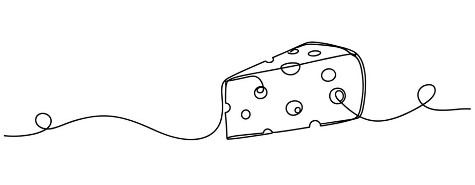 Cheese wedge resting on continuous line white background. none editable strokes