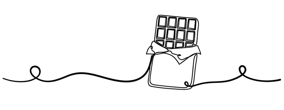 Chocolate bar unwrapped leaning in wrapper on continuous line. none editable strokes