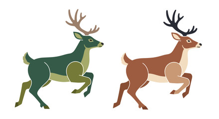 Fototapeta premium Stylized Jumping Deer Illustration Set