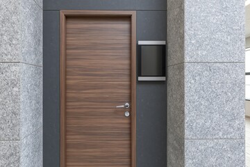 Obraz premium The Wooden Door as the Focal Point of a Contemporary Stone Facade
