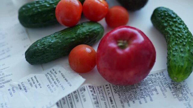 A food basket for people consisting of vegetables and produce. Economic crisis and inflation, devaluation of money