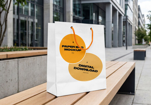 Paper Bag on Bench Mockup