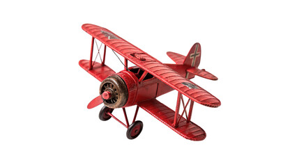 Vintage classic red biplane airplane retro propeller aircraft isolated on transparent background cut out © Ivan