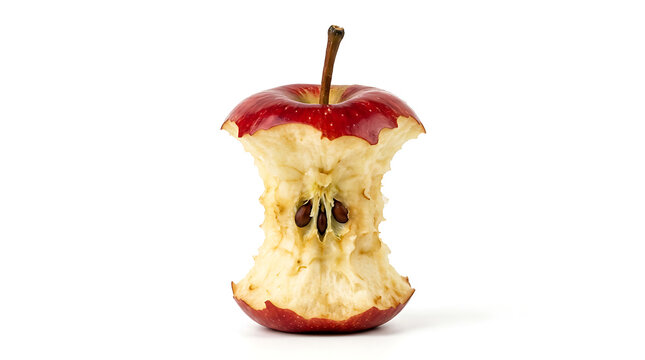 Red apple core with seeds on white background fruit