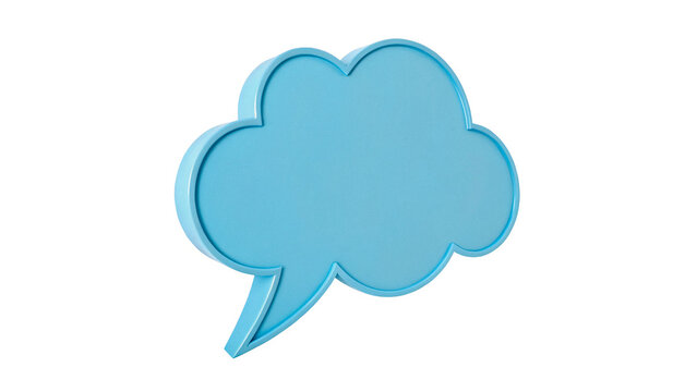 Blue plastic speech bubble communication thinking icon isolated on transparent background cut out