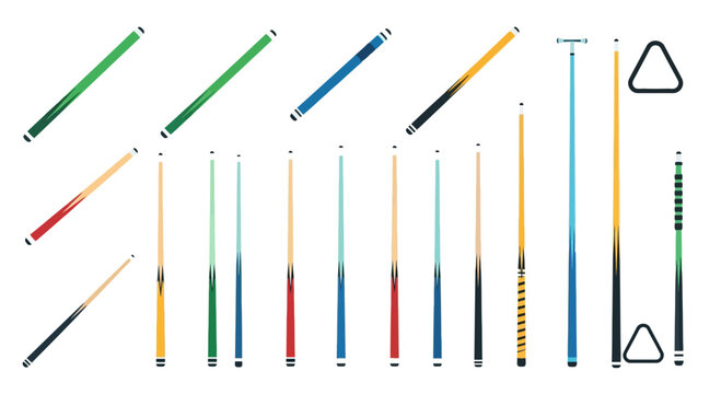 Set of Colorful Billiard Cues and Triangle Racks