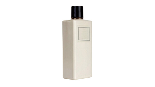 Minimalist matte beige cosmetic perfume spray bottle container isolated on transparent background cut out