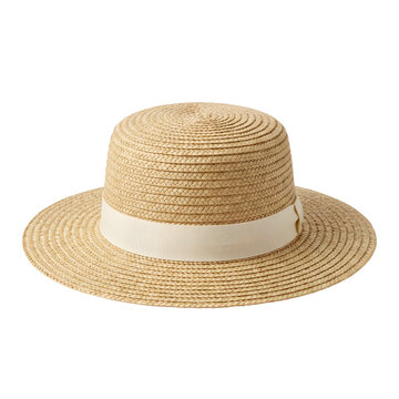 Classic straw boater hat with cream ribbon
