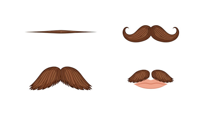 Set of Various Brown Mustache Styles Isolated on White Background