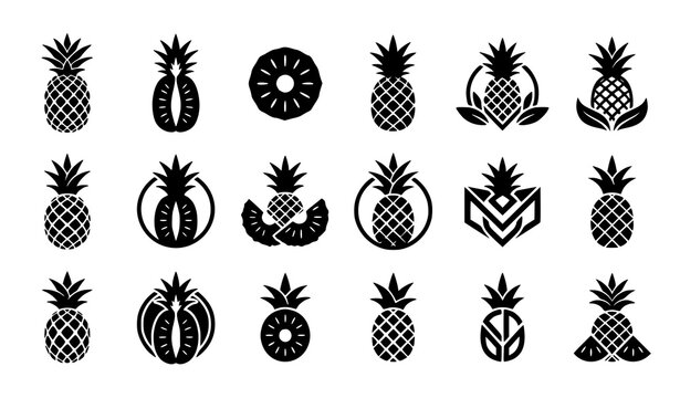 Creative pineapple logo and silhouette collection with tropical fruit decorative icon and geometric vector designs