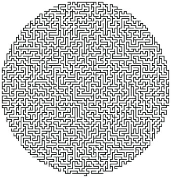 Round circle maze labyrinth vector illustration for cognitive practice.