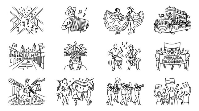 Colombian Carnival Icons: Music, Dance, Parade, Tradition, Celebration, Culture
