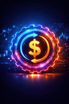 neon dollar sign gear finance technology