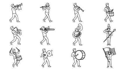 Marching Band Musicians Playing Instruments - Line Art Collection © Susu