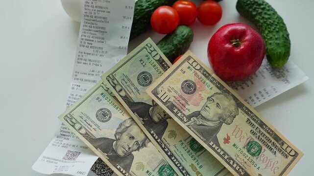 A food basket for people consisting of vegetables and produce. Economic crisis and inflation, devaluation of money