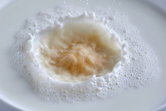 The Egg Yolk Splash in Milk Ring Captured in Creamy White Bowl