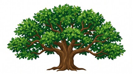 Obraz premium Lush green oak tree illustration ideal for nature themed designs and educational materials