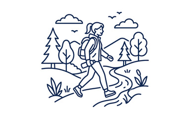 Obraz premium Woman Hiking in Nature Vector Illustration