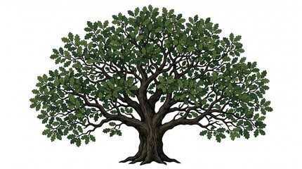 Obraz premium Detailed illustration of a lush oak tree with acorns ideal for nature themed designs
