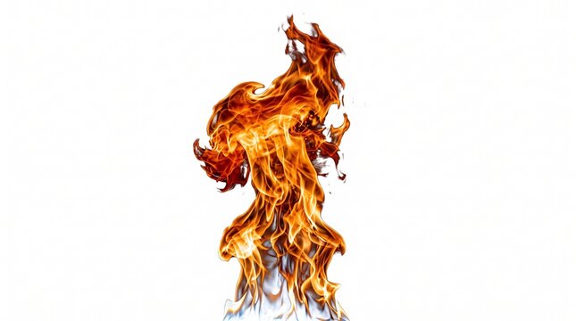 Fiery ascent dramatic flames rising against a pure white background highlighting intensity and power
