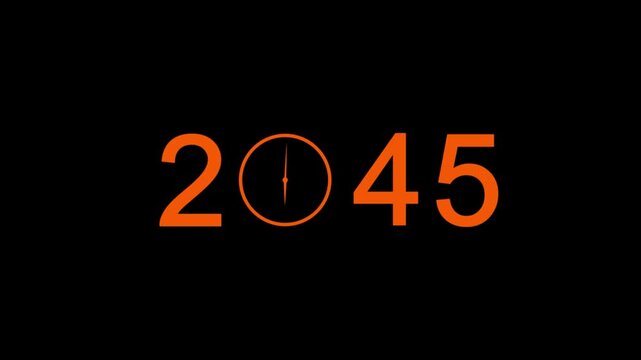 abstract white 2045 with clock symbol in black background.