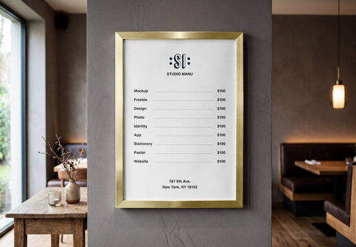 Big Menu on Wall Mockup