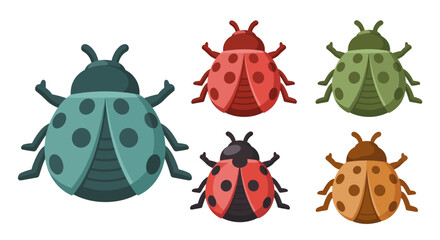 Fototapeta premium Set of Colorful Ladybug Vector Illustrations in Flat Style