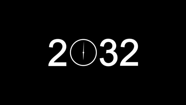 abstract white 2032 with clock symbol in black background.