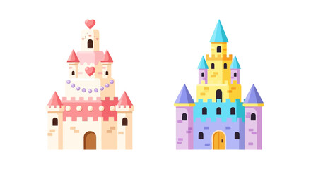 Set of Two Flat Style Cartoon Castle Illustrations © Rain