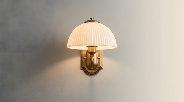 Wall sconce, lamp and lighting on wall for home decor, interior design and luxury apartment. Classic fixture, brass and glass with copy space, mockup and illumination for house renovation project.