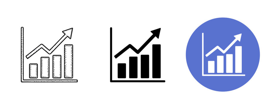Comparison of graph icons with different styles highlighting growth and progress