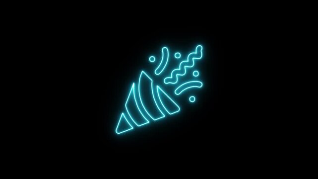 Neon Confetti Popper with Floating Ribbons . Luminous Party Blast Icon 4k Animation . Festive Celebration Effect,  Endless Loop animated on Black Background .