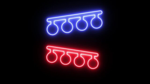 Animated Neon Hanging Light Garland with Glowing Bulbs, Decorative Party String Illumination, Festive Ambient Lighting Effect, Modern Outline Design, Seamless Loop Motion Graphic on black background