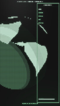Vertical hi-tech loop where an ASCII rendered Earth drifts past a global dataset readout of country facts, mysterious dark tone made for shorts, reels and news teasers