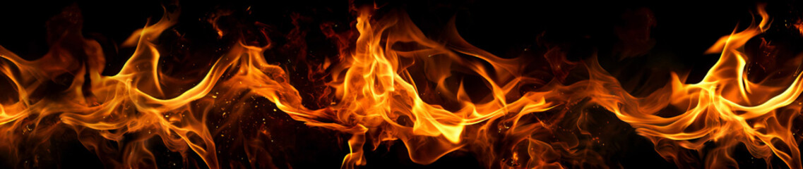 Fototapeta premium Realistic Fire Flames Isolated on Black Background