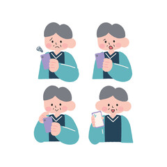 Fototapeta premium スマホとシニア男性のイラスト素材セット