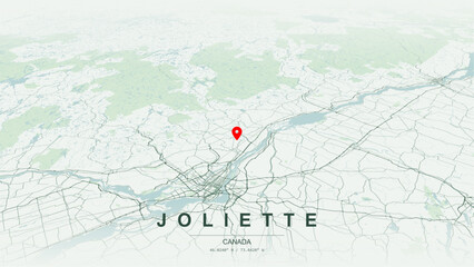 Modern minimalist vector map of Joliette, Quebec. High-quality scalable illustration of Joliette geographic boundaries, L'Assomption River shoreline and valley networks for posters design. © AliRza