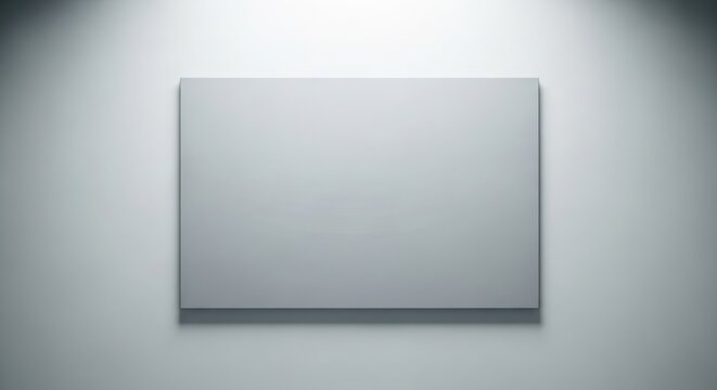Blank white display board on wall with spotlights and shadow effects