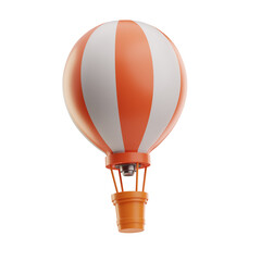 A vibrant hot air balloon with orange and white stripes soaring against a blue sky. Ideal for travel, adventure, and outdoor themes. © Satria