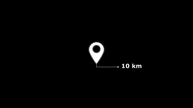 Abstract location icon on transparent background.Location icon with distance 10 kilometer from one place to another location place.Location icon,location pin,10 kilometer distance icon.