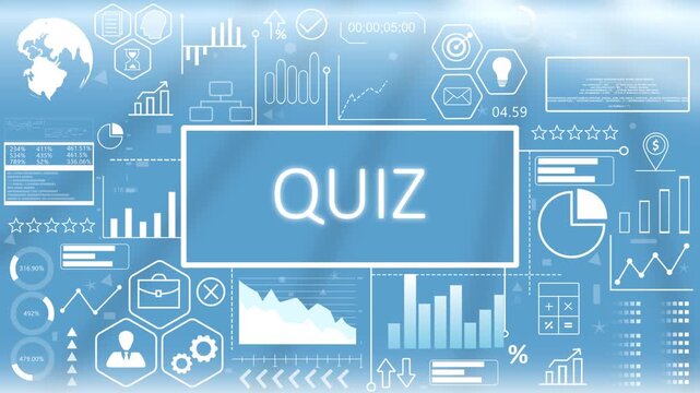 Quiz, Hologram Concept Virtual Reality.Digital quiz and educational testing screen featuring a glowing blue business interface with abstract performance charts.