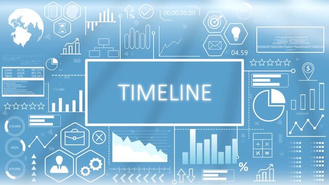 Timeline, Animated Typography.Project timeline and milestone planning dashboard template with a glowing blue digital business interface and progress analytics charts.