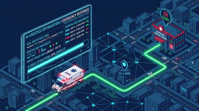 Ai powered emergency vehicle route optimization with displaying real time hospital bed availability optimized routes urgent medical response