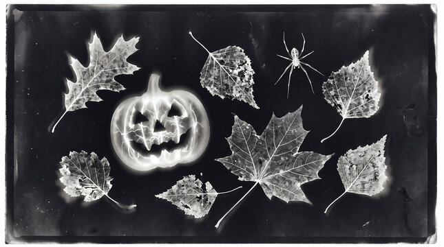 Halloween objects photogram . Halloween Background. Halloween Concept