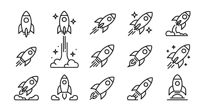 Collection of rocket illustrations launching and flying vectors