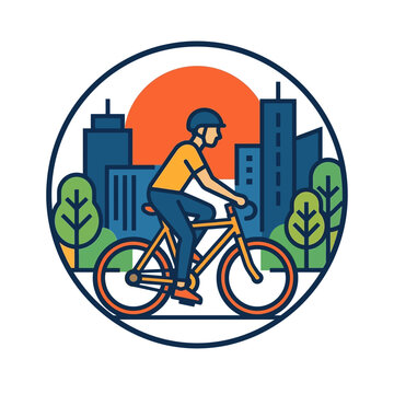 Man Riding Bicycle Wearing Helmet.