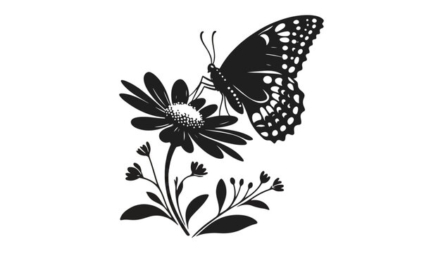 Butterfly on flower silhouette icon isolated on white background