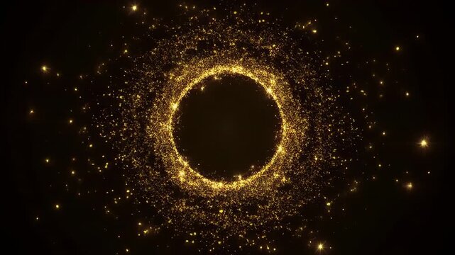 Golden cosmic ring expanding in dark void animation